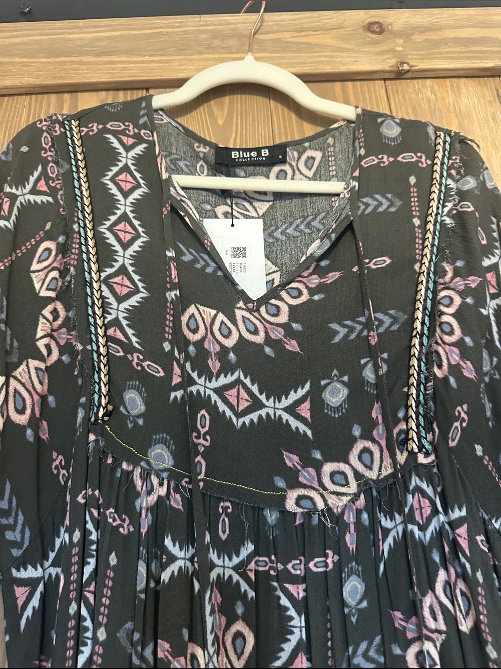 Blue B Grey  Maxi Dress with Pink Tribal Print and V-Neck